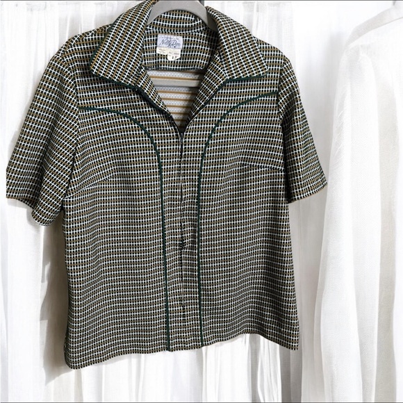 Vintage Other - Vintage 70s Nelly Don Green Striped Zip Collared Androgynous Bowler Shirt BF🏷️